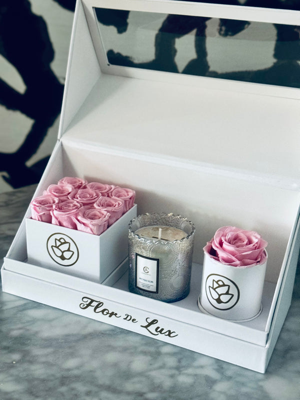 The Perfect Package - Pink Preserved Roses & Candle