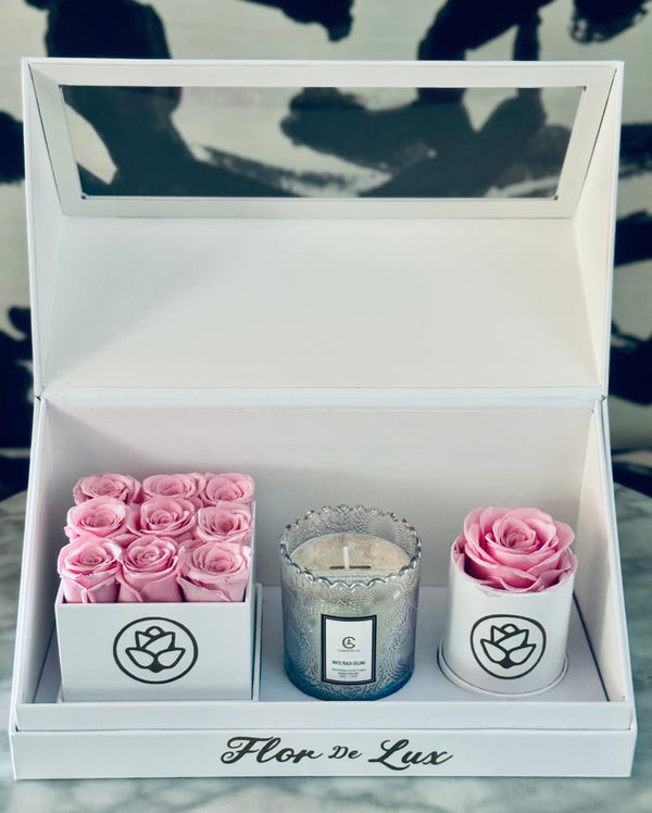 The Perfect Package - Pink Preserved Roses & Candle
