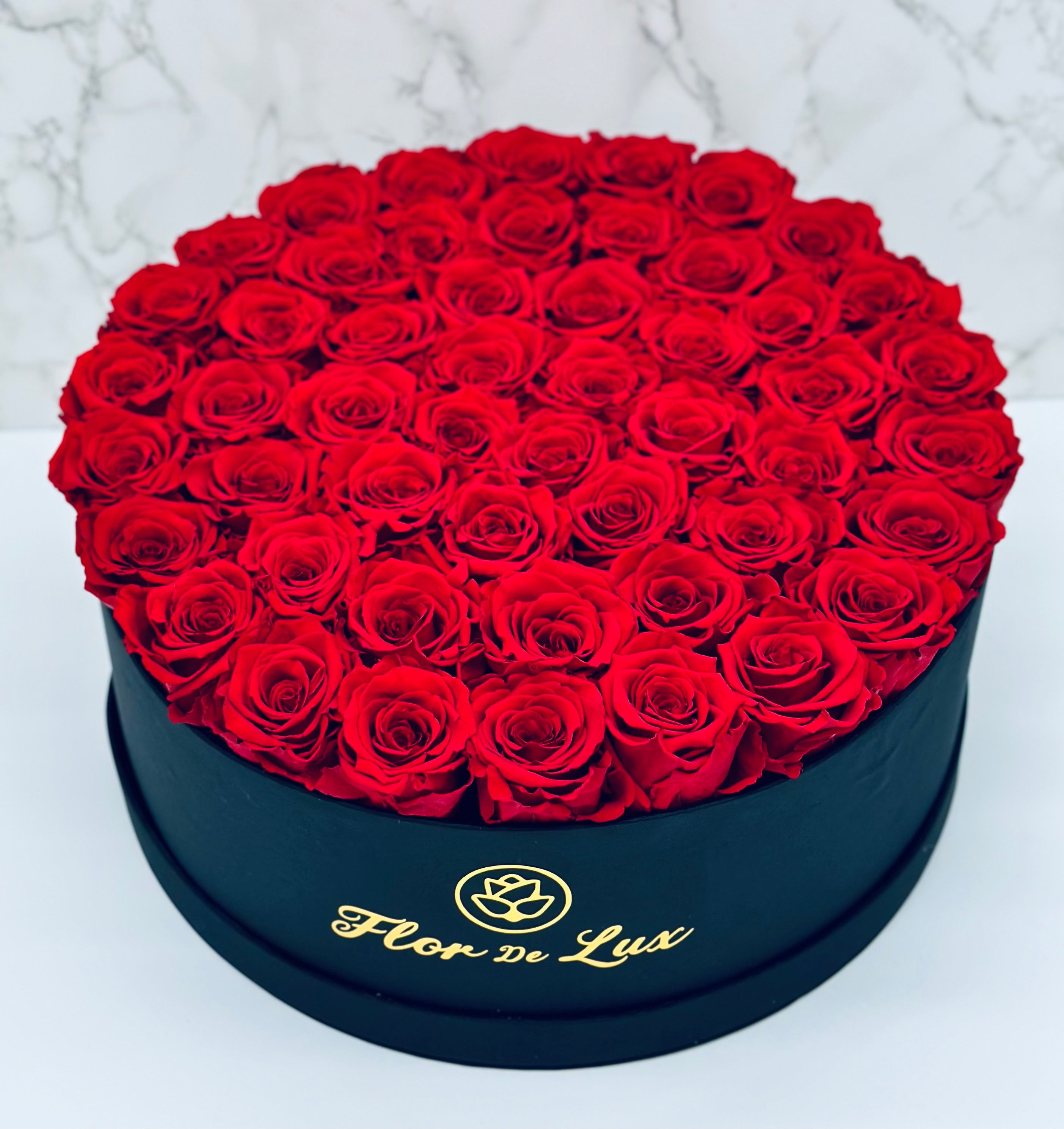 Jumbo Black Round Box - Preserved Roses - Flor De Lux