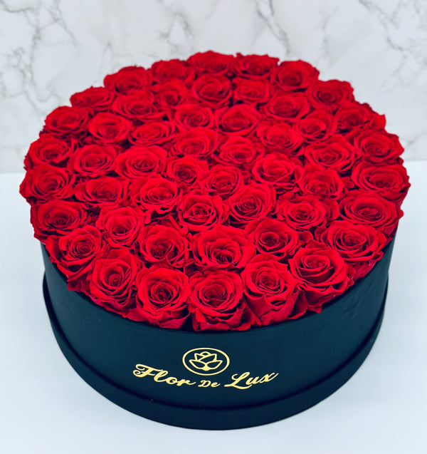 Jumbo Black Round Box - Preserved Roses - Flor De Lux
