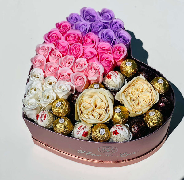Aromatic Large Ombre Gift Heart - Rose Soap & Ferrero Combo - Flor De Lux