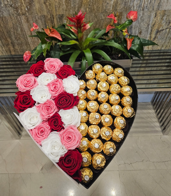 XL Heart Gift Box - Preserved Roses & Ferrero Combo