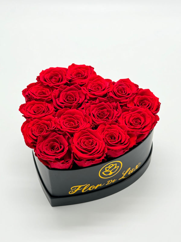 Medium Black Heart Box - Preserved Roses