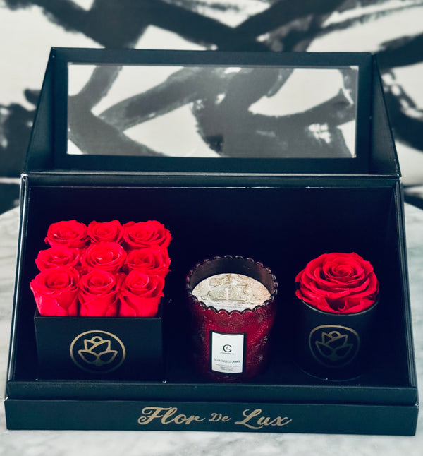 The Perfect Package - Red Preserved Roses & Candle