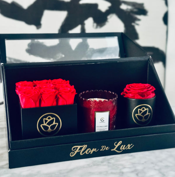 The Perfect Package - Red Preserved Roses & Candle