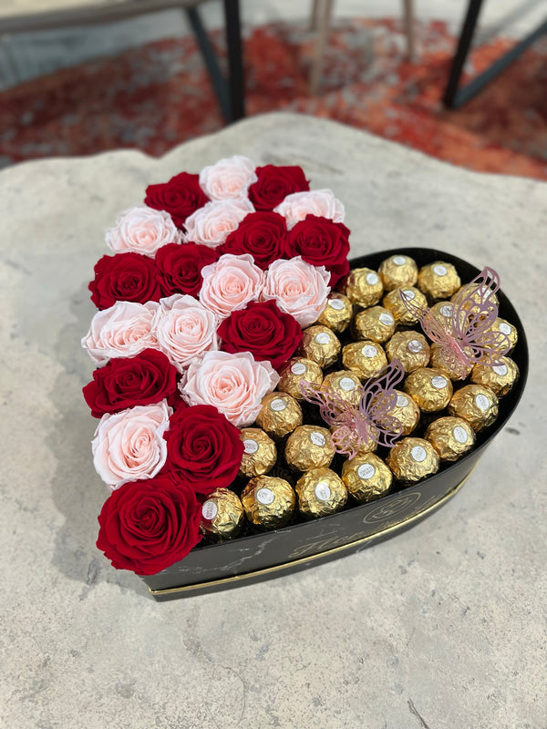 XL Heart Gift Box - Preserved Roses & Ferrero Combo