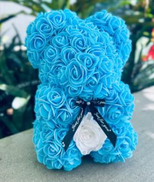 Small Baby Blue Rose Bear - Flor De Lux