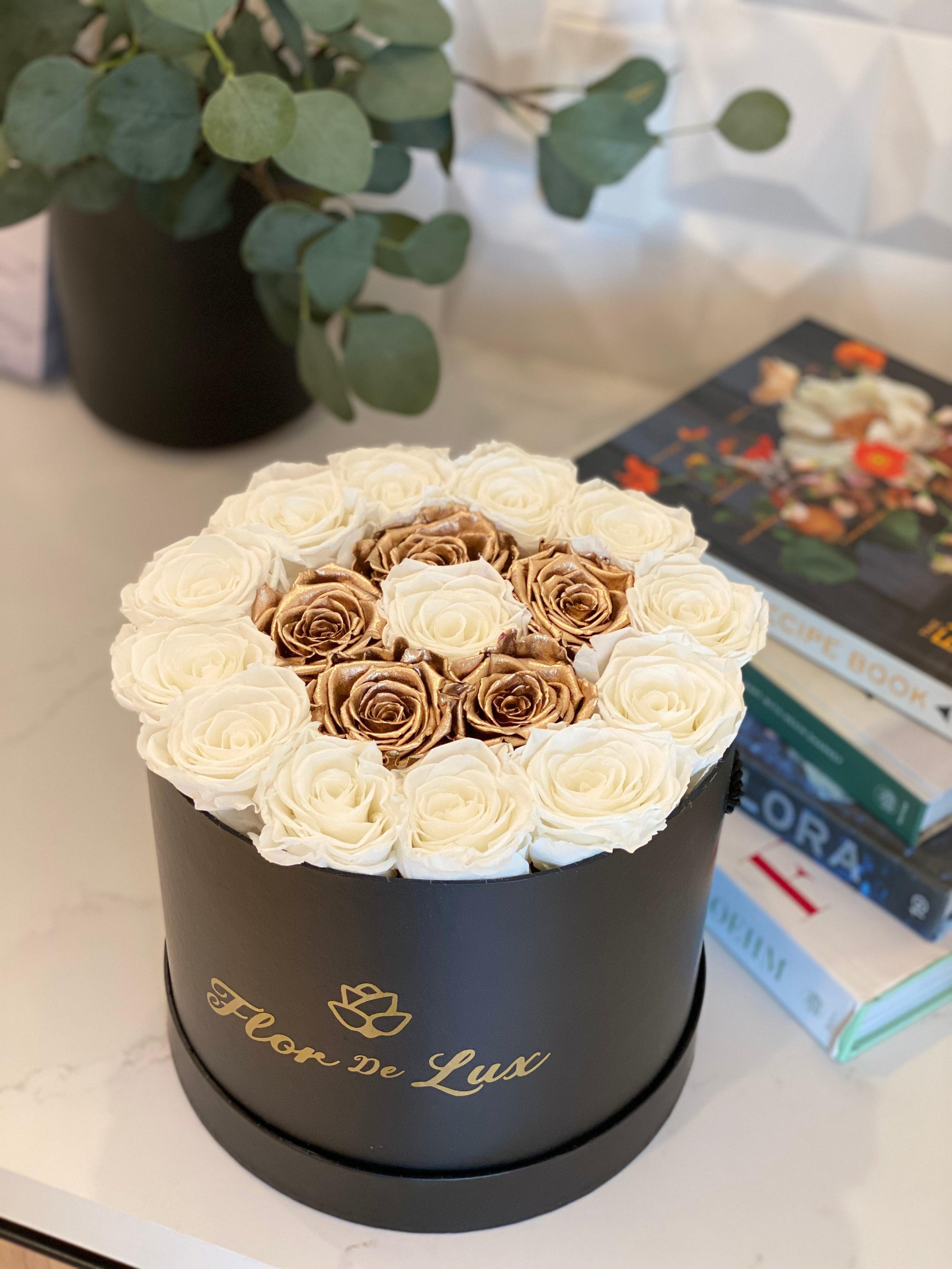 Large Black Round Box - Preserved Roses - Flor De Lux