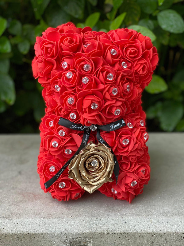Small Luxury Red Rose Bear with Diamonds/Pearls