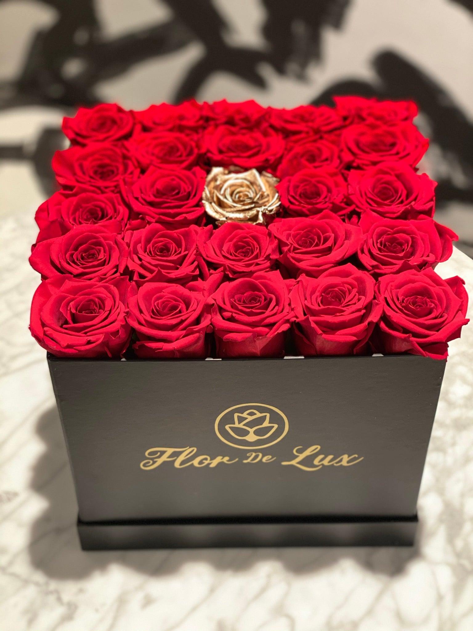 Large Black Square Box - Preserved Roses - Flor De Lux
