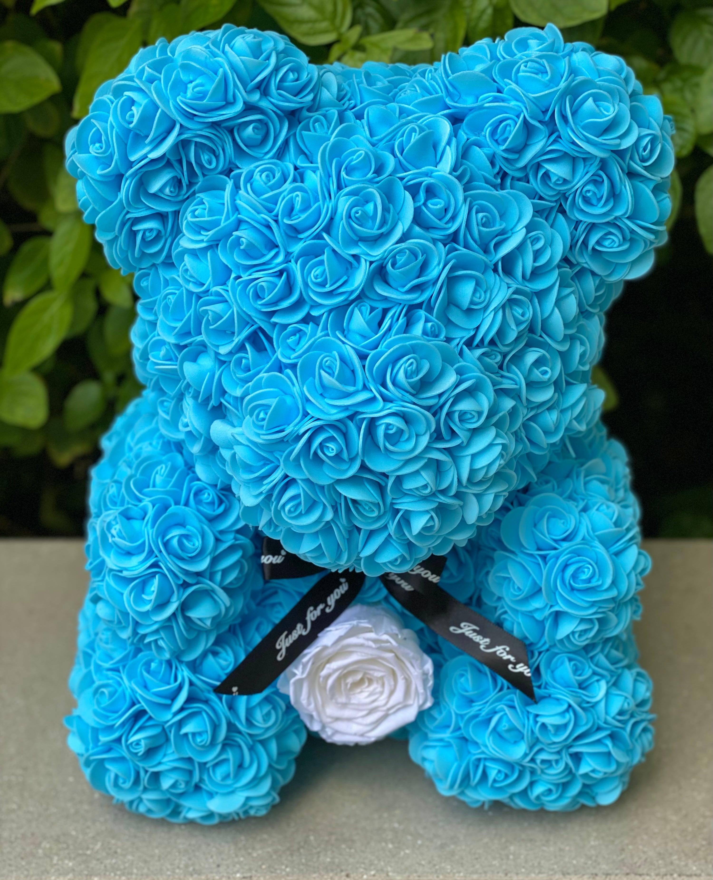 Medium Baby Blue Love Rose Bear