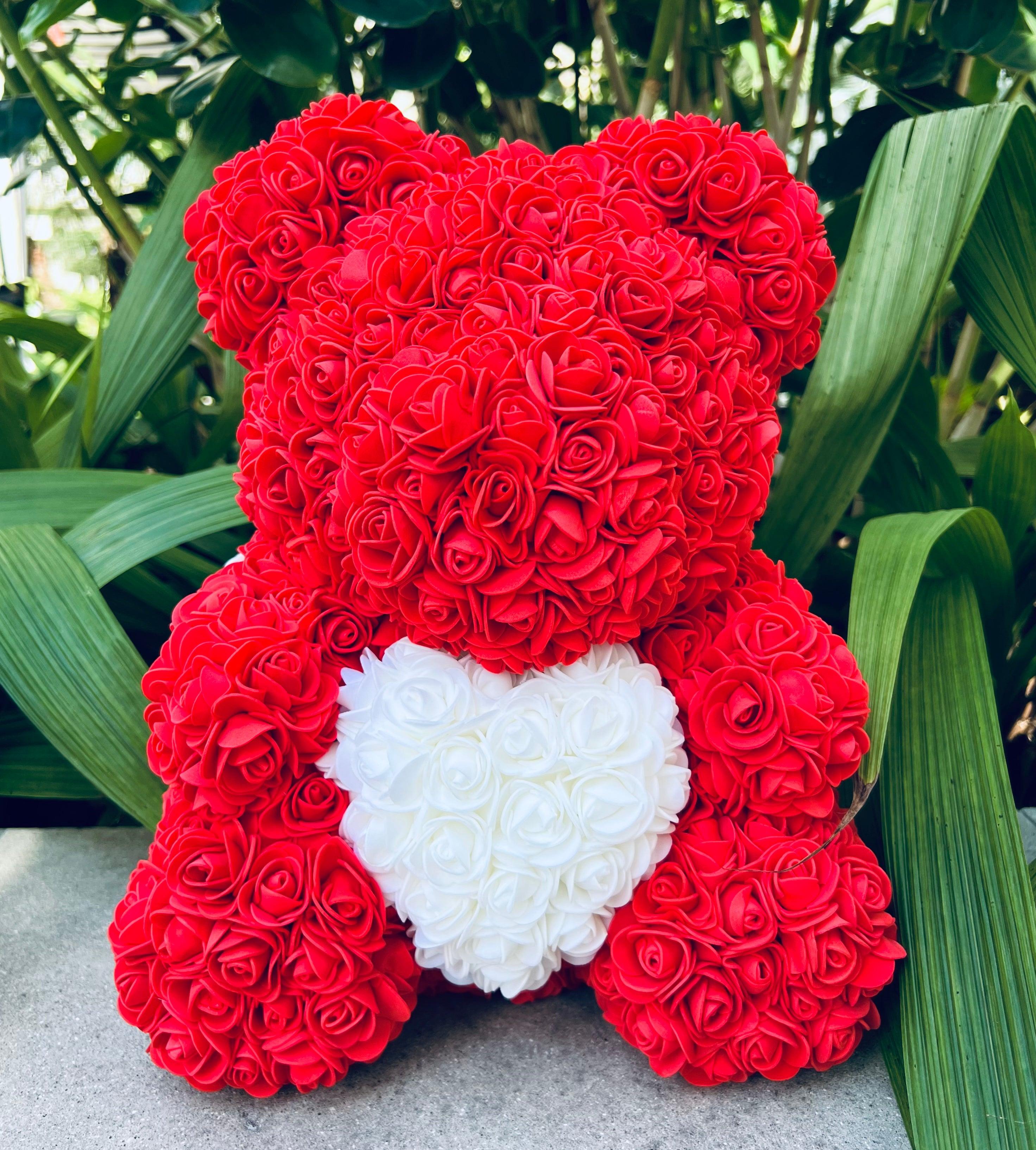 Medium Red LOVE Rose Bear - Flor De Lux