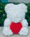 Medium White LOVE Rose Bear - Flor De Lux