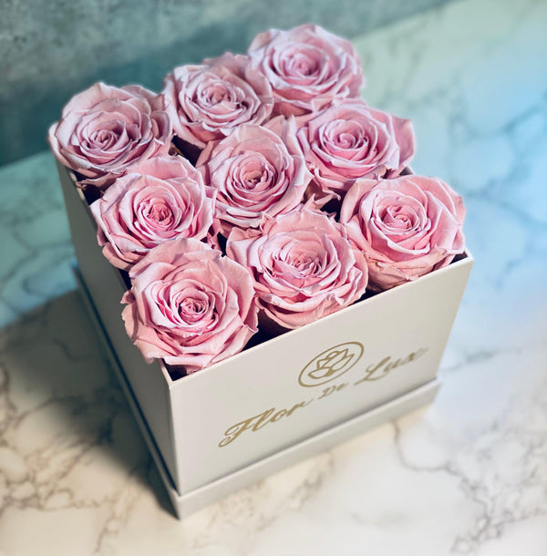 Small White Square Box - Preserved Roses