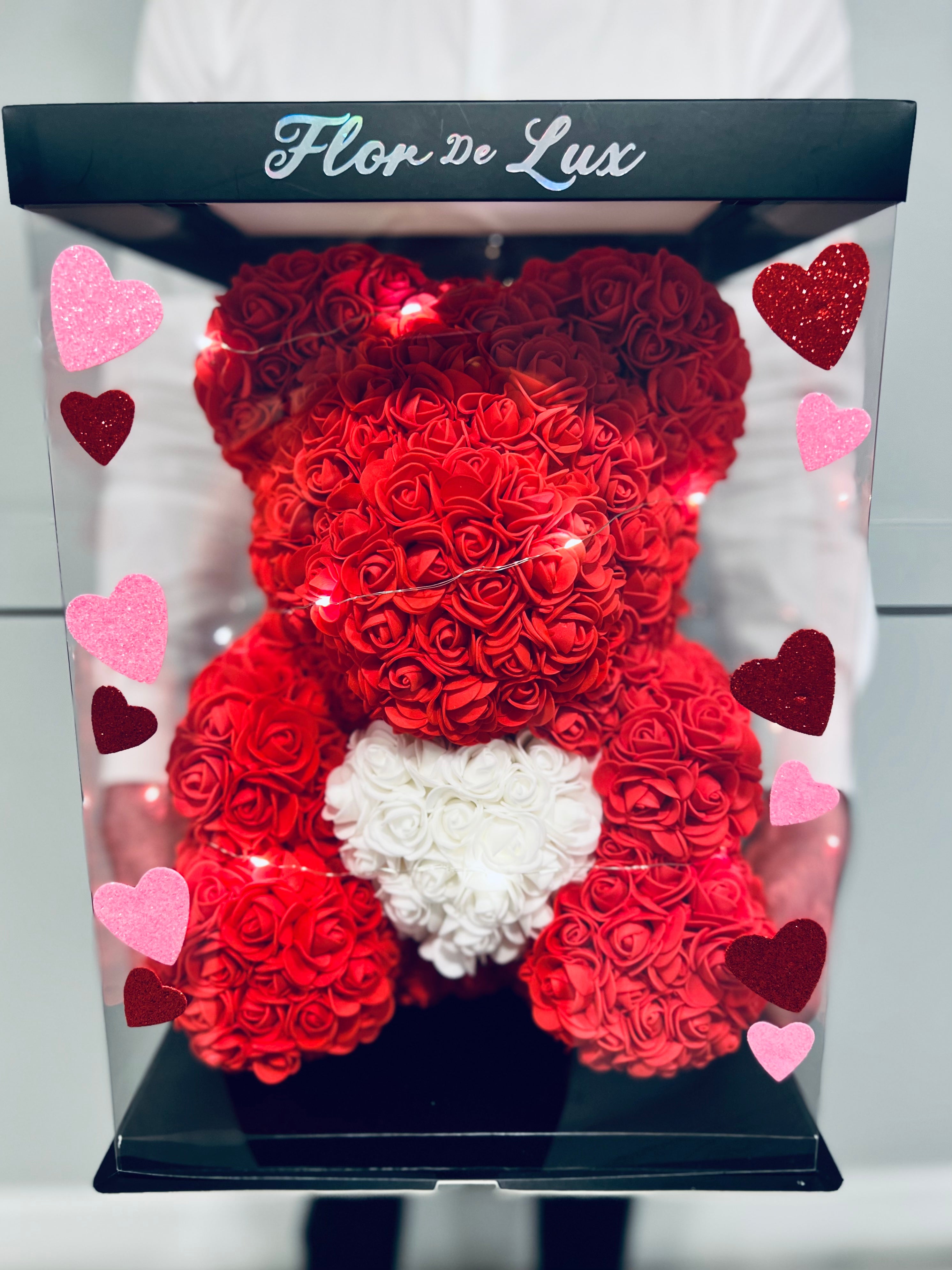 Medium Red Love Rose Bear with LED Lights