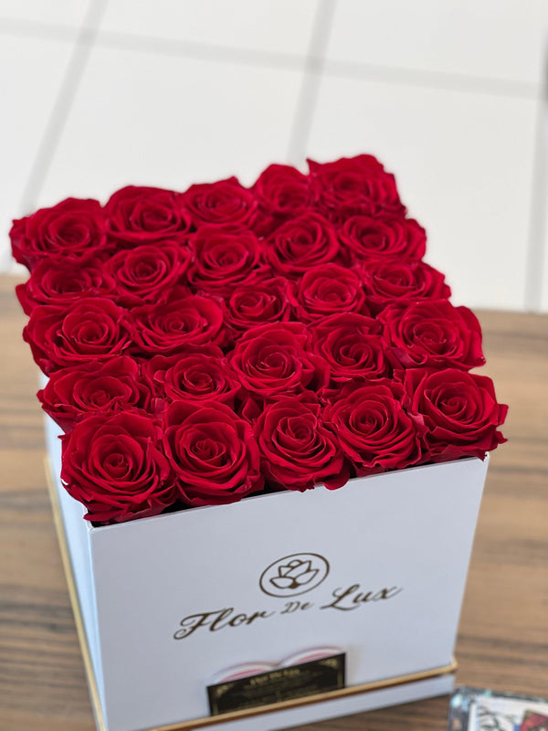 Large White Square Box - Preserved Roses - Flor De Lux