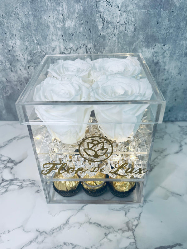 XS Acrylic Square Box - Preserved Roses - Flor De Lux