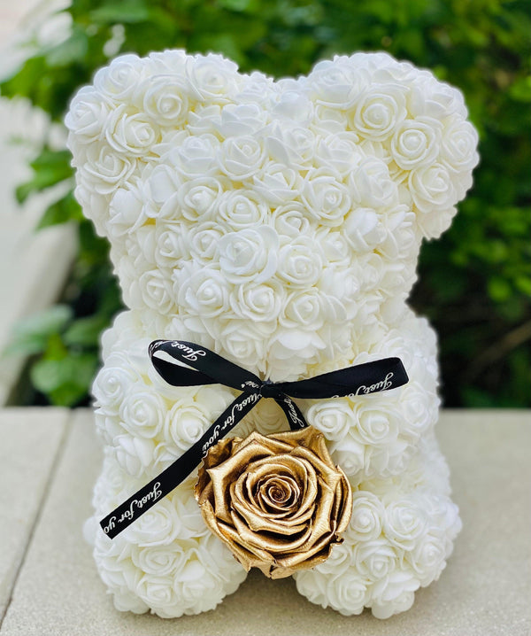 Small White Rose Bear - Flor De Lux