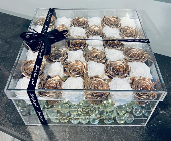 XL Acrylic Square Box -  Preserved Roses