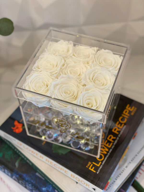 Small Acrylic Square Box - Preserved Roses - Flor De Lux