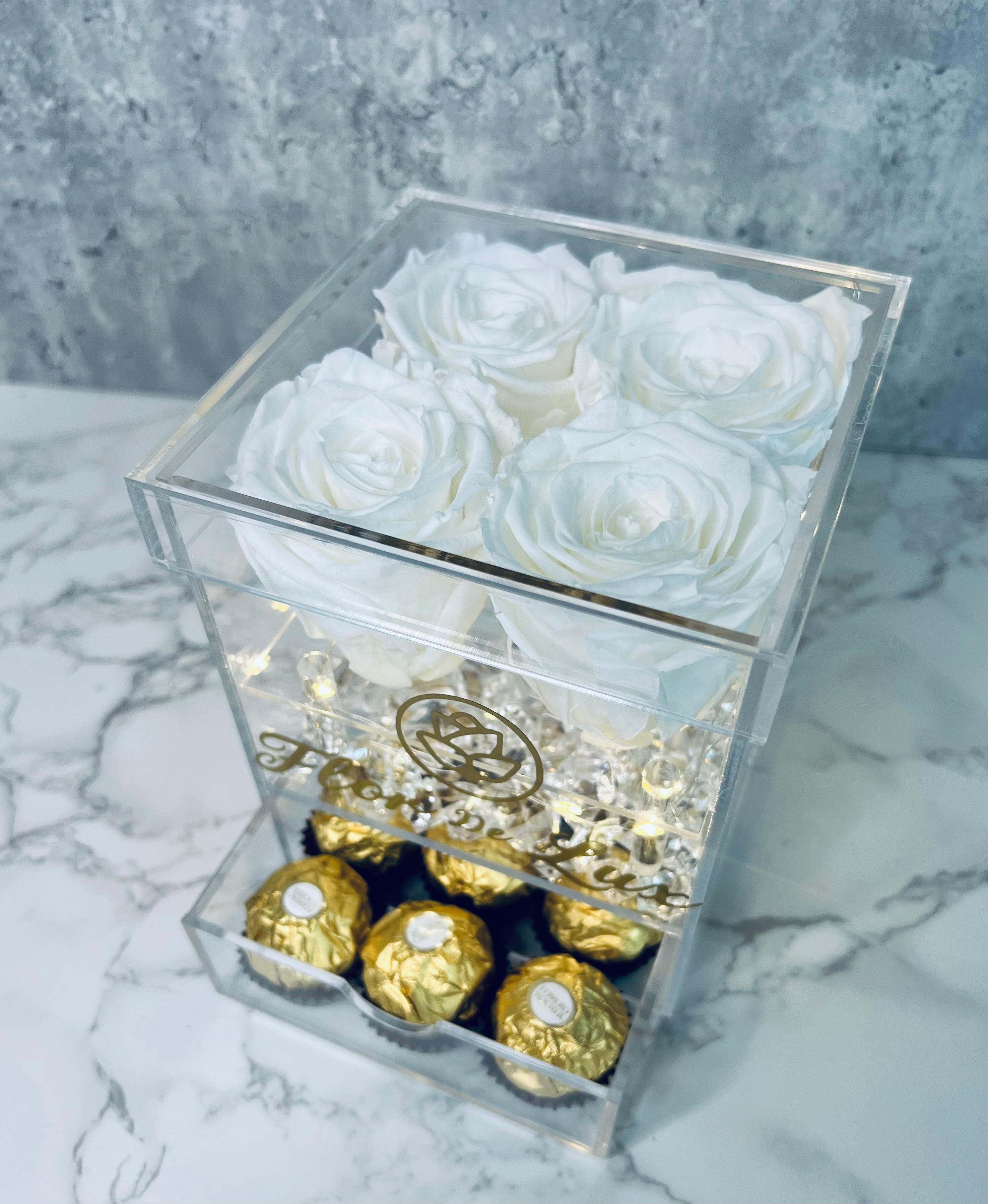 XS Acrylic Square Box - Preserved Roses - Flor De Lux