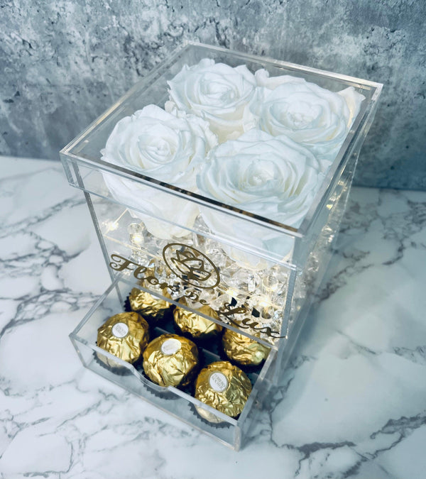 XS Acrylic Square Box - Preserved Roses