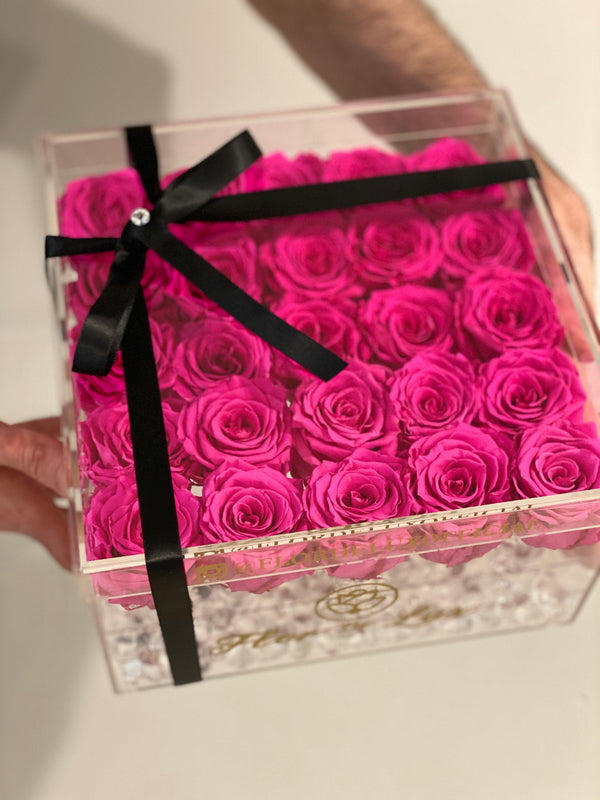 Large Acrylic Square Box -  Preserved Roses