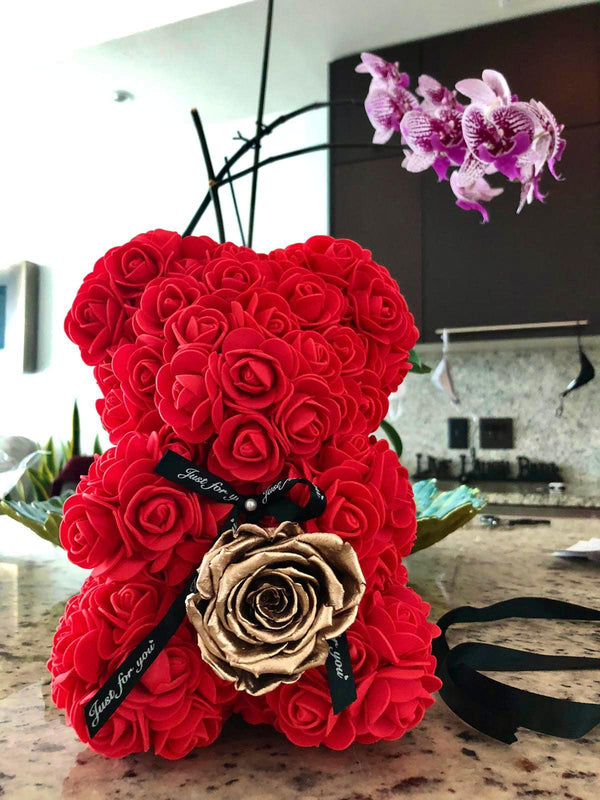 Small Red Rose Bear - Flor De Lux