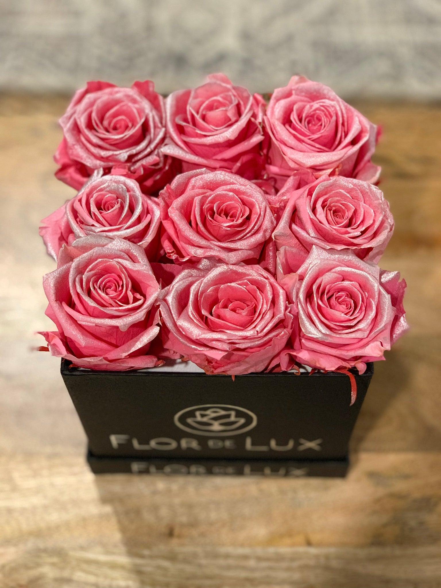 Small Black Square Box - Preserved Roses