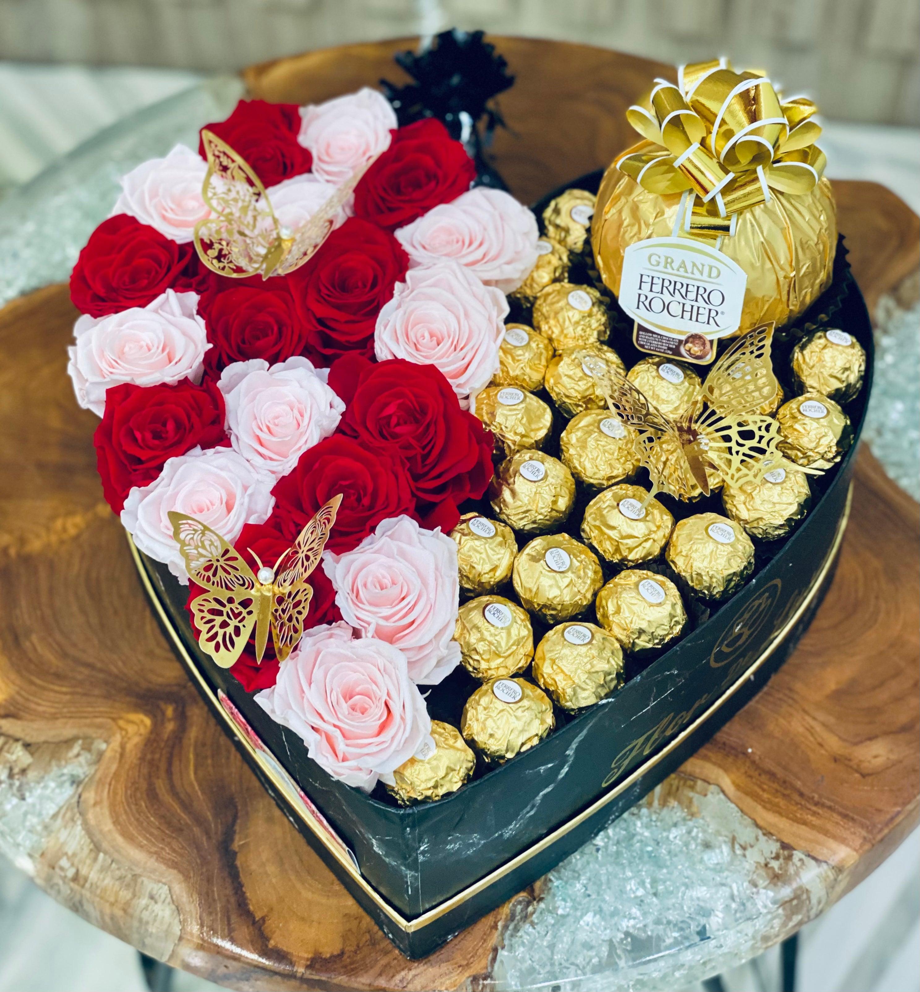 XL Heart Gift Box - Preserved Roses & Ferrero Combo
