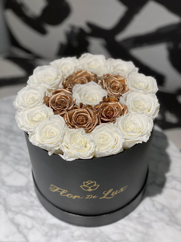 Large Black Round Box - Preserved Roses - Flor De Lux