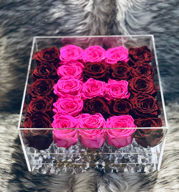 Large Acrylic Square Box -  Preserved Roses