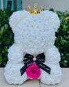 Medium Luxury White Rose Bear with Diamonds/Pearls - Flor De Lux