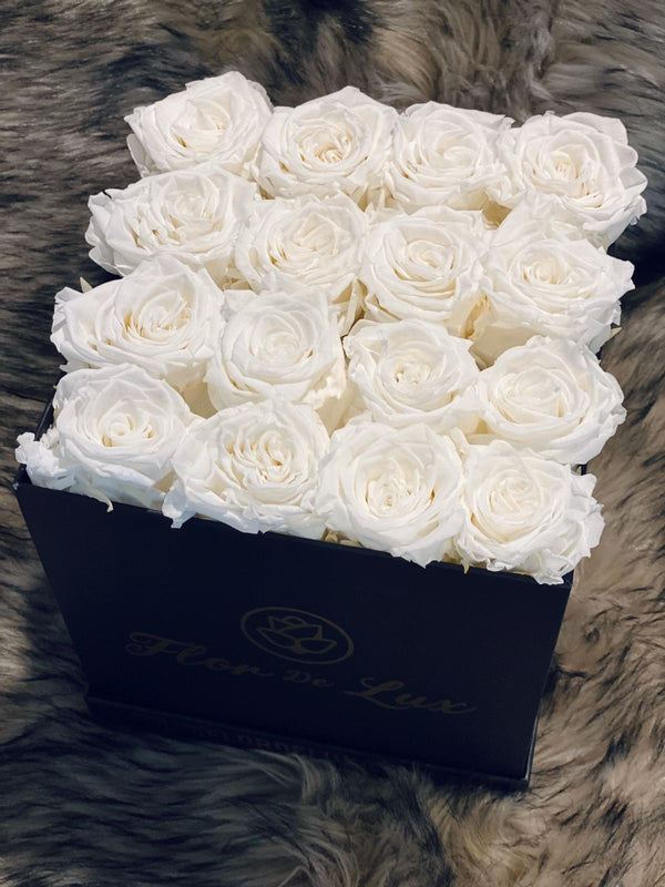 Medium Black Square Box - Preserved Roses